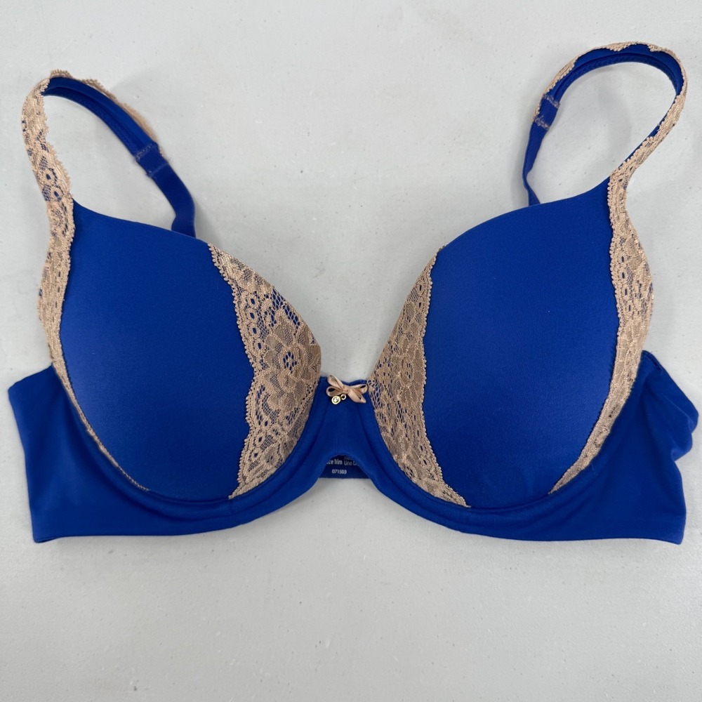 Soma Embraceable Full Coverage Lace Trim Underwire Bra 34C‎ Blue Beige